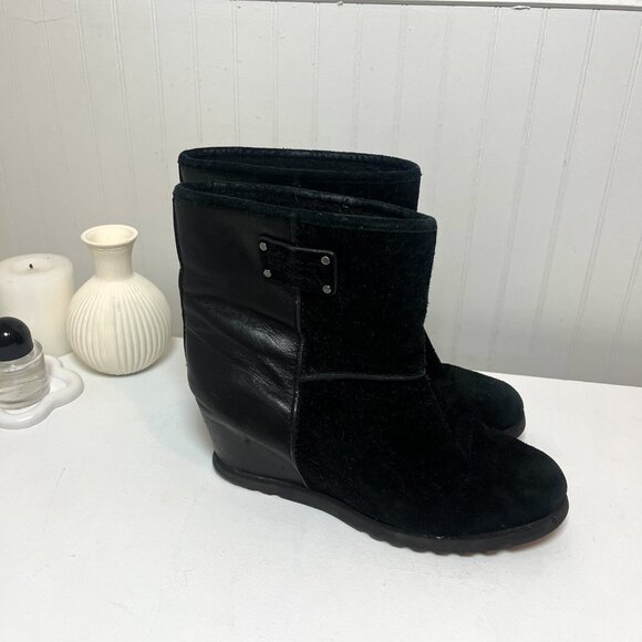 Marc Jacobs Black Suede and Leather Boots Booties Wedge Platform Black - Picture 9 of 12